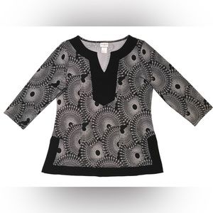 Jaclyn Smith Women Blouse White & Black Circular pattern 3/4 Sleeve Large